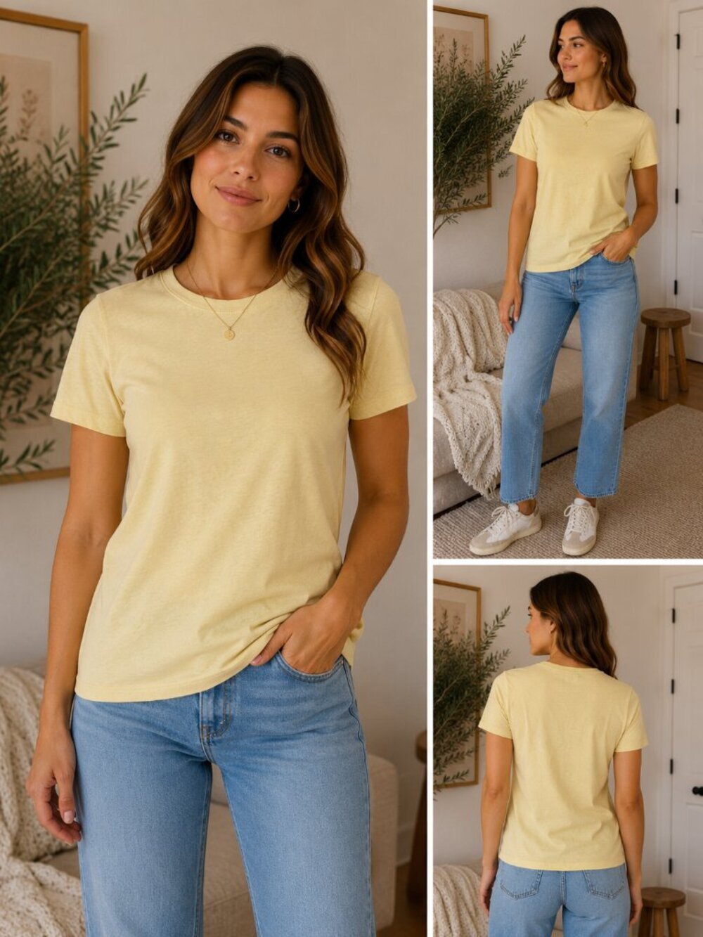 Jockey Pastel Yellow Crew Neck Short Sleeve Tee | Classic Basic Top Size Small